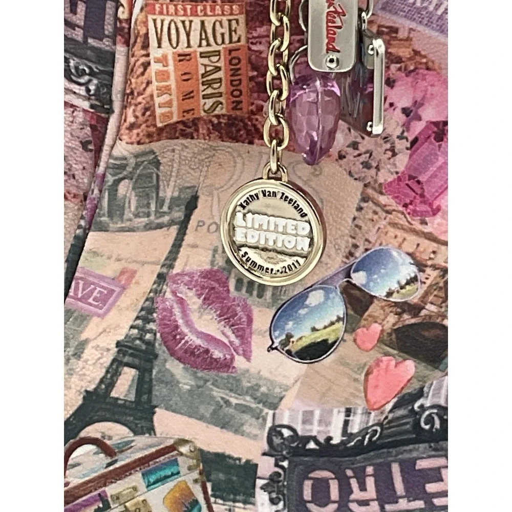 Kathy Van Zeeland Limited Edition Satchel Travel  Print Y2K Bag Pink With Charms